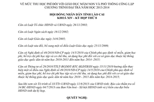 Nghị quyết 10/2013/NQ-HĐND học phí mầm non phổ thông công lập Lào Cai 2013 2014