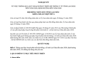 Nghị quyết 73/2013/NQ-HĐND phát triển hệ thống y tế Lai Châu đến 2020 định hướng 2030