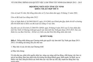 Nghị quyết 20/2013/NQ-HĐND Chương trình giải quyết việc làm tỉnh Tây Ninh