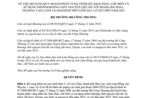 Quyết định 4847/QĐ-BCT năm 2013 bổ sung Quy hoạch phân vùng khai thác sử dụng khoáng chất