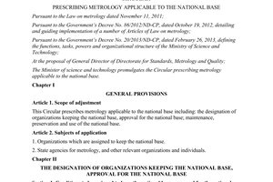 Circular No. 14/2013/TT-BKHCN prescribing metrology applicable to the national base