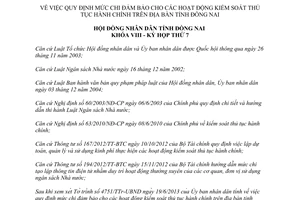 Nghị quyết 85/2013/NQ-HĐND mức chi kiểm soát thủ tục hành chính Đồng Nai