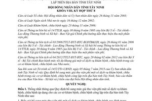 Nghị quyết 22/2013/NQ-HĐND giá thu viện phí dịch vụ khám chữa bệnh công lập Tây Ninh