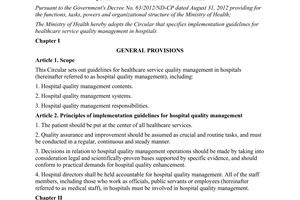 Circular 19/2013/TT-BYT implementation guidelines healthcare service quality management hospitals