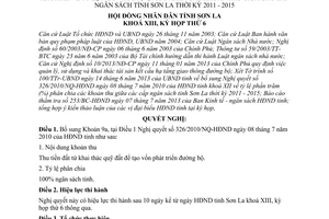 Nghị quyết 48/2013/NQ-HĐND tỷ lệ phần trăm phân chia ngân sách Sơn La 2011 2015