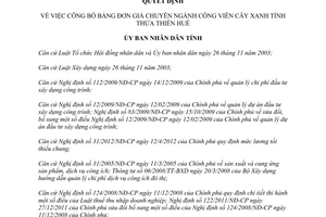 Quyết định 1333/QĐ-UBND năm 2013 Bảng đơn giá Công viên cây xanh Thừa Thiên Huế