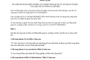 Pháp lệnh quản lý sử dụng vũ khí vật liệu nổ sửa đổi 2013