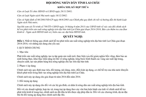 Nghị quyết 74/2013/NQ-HĐND chính sách hỗ trợ phát triển sản xuất nông nghiệp Lai Châu 2014 2016