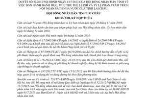 Nghị quyết 77/2013/NQ-HĐND sửa đổi 52/2012/NQ-HĐND thu phí tỷ lệ trích nộp ngân sách Lai Châu