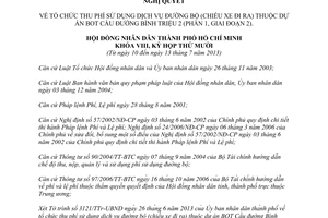 Nghị quyết 16/2013/NQ-HĐND phí sử dụng dịch vụ đường bộ Cầu đường Bình Triệu