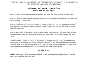Nghị quyết 56/2013/NQ-HĐND Bảo quản chế biến tiêu thụ sản phẩm chủ yếu Hà Tĩnh