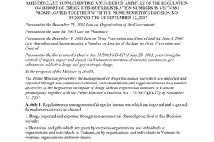 Decision No. 42/2013/QD-TTg management of drugs for human use which are imported and exported