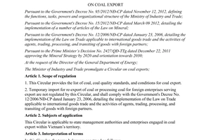 Circular No.15/2013/TT-BCT on coal export