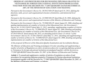 Circular No. 26/2013/TT-BGDDT amending 77/2007/QD-BGDDT recognizing diplomas
