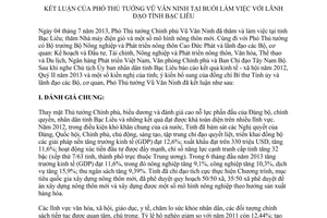 Thông báo 244/TB-VPCP năm 2013 kết luận Phó Thủ tướng tại buổi làm việc với lãnh đạo Bạc Liêu