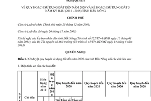 Nghị quyết 84/NQ-CP năm 2013 quy hoạch sử dụng đất kế hoạch sử dụng đất 5 năm Đắk Nông