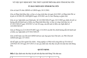 Quyết định 1180/QĐ-UBND năm 2013 mức thu thủy lợi phí trên địa bàn tỉnh Hưng Yên