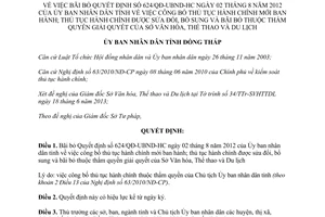 Quyết định 683/QĐ-UBND-HC 2013 bỏ 624/QĐ-UBND-HC thủ tục hành chính Sở Văn hóa Thể thao Du lịch Đồng Tháp