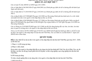 Nghị quyết 90/2013/NQ-HĐND hỗ trợ dự án nhà ở người có thu nhập thấp Vĩnh Phúc 2013 2020