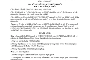 Nghị quyết 92/2013/NQ-HĐND mức thu lệ phí cấp bản sao lệ phí chứng thực Vĩnh Phúc