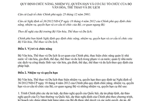 Nghị định 76/2013/NĐ-CP chức năng nhiệm vụ quyền hạn tổ chức Bộ Văn hóa Thể thao Du lịch