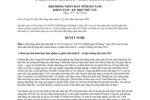 Nghị quyết 05/2013/NQ-HĐND nhiệm vụ phát triển kinh tế xã hội 6 tháng cuối năm 2013