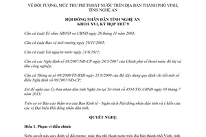 Nghị quyết 90/2013/NQ-HĐND đối tượng mức thu phí thoát nước Vinh Nghệ An