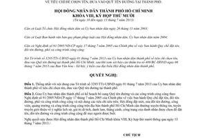 Nghị quyết 17/2013/NQ-HĐND tiêu chí chọn tên đưa vào Quỹ tên đường thành phố Hồ Chí Minh