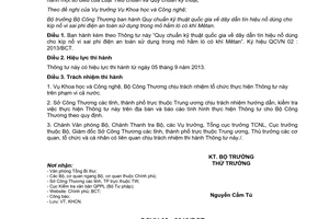 Thông tư 16/2013/TT-BCT Quy chuẩn kỹ thuật dây dẫn tín hiệu nổ kíp nổ vi sai phi điện an toàn