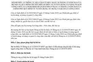 Thông tư 06/2013/TT-BNV bãi bỏ Điều 19 Thông tư 13/2010/TT-BNV tuyển dụng nâng ngạch công chức