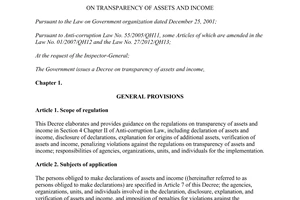 Decree No. 78/2013/NĐ-CP on transparency of assets and income