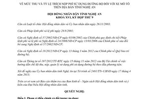 Nghị quyết 93/2013/NQ-HĐND đối tượng mức thu tỷ lệ trích nộp phí sử dụng đường bộ Nghệ An