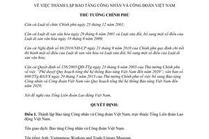 Quyết định 1184/QĐ-TTg năm 2013 thành lập Bảo tàng Công nhân Công đoàn Việt Nam