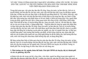 Chỉ thị 17/2013/CT-UBND giáo dục đạo đức lối sống lòng yêu nước cho học sinh sinh viên Long An