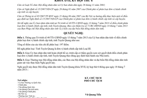 Nghị quyết 17/NQ-HĐND 2013 điều chỉnh phân loại đơn vị hành chính cấp tỉnh Tuyên Quang