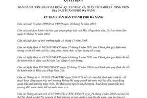 Quyết định 22/2013/QĐ-UBND đơn giá hoạt động quan trắc và phân tích môi trường Đà Nẵng