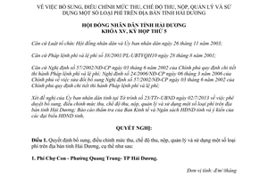 Nghị quyết 63/2013/NQ-HĐND bổ sung mức thu nộp quản lý sử dụng một số loại phí lệ phí Hải Dương
