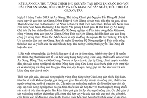 Thông báo 252/TB-VPCP năm 2013  kết luận Thủ tướng sản xuất tiêu thụ lúa gạo cá tra