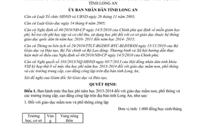 Quyết định 22/2013/QĐ-UBND mức thu học phí 2013 2014 giáo dục Long An