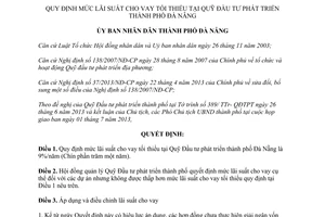 Quyết định 4965/QĐ-UBND 2013 mức lãi suất cho vay tối thiểu tại Quỹ Đầu tư Đà Nẵng