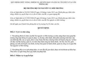 Quyết định 1188/QĐ-BTNMT 2013 chức năng quyền hạn cơ cấu Văn phòng Bộ Tài nguyên Môi trường