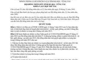 Nghị quyết 01/2013/NQ-HĐND nhiệm vụ trọng tâm phát triển kinh tế cuối 2013 Bà Rịa