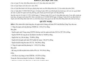 Nghị quyết 02/2013/NQ-HĐND phê chuẩn điều chỉnh dự toán tăng thu chi cuối 2013 Bà Rịa