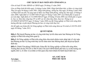 Quyết định 1509/QĐ-UBND năm 2013 bảo vệ công trình thủy lợi hồ chứa nước bản Muông Sơn La