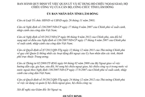 Quyết định 33/2013/QĐ-UBND quản lý sử dụng hộ chiếu ngoại giao công vụ cán bộ công chức Lâm Đồng