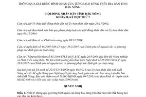 Nghị quyết 15/2013/NQ-HĐND thông qua giá rừng bình quân từng loại rừng Đắk Nông