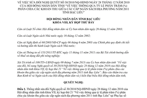 Nghị quyết 10/2013/NQ-HĐNĐ phân chia các khoản thu giữa các cấp ngân sách Bạc Liêu