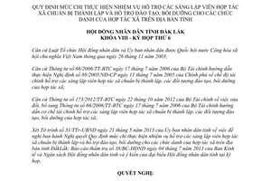 Nghị quyết 89/2013/NQ-HĐND mức chi hỗ trợ các sáng lập viên hợp tác xã Đắk Lắk