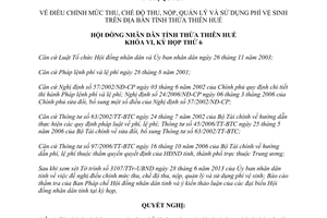 Nghị quyết 08/2013/NQ-HĐND điều chỉnh mức thu phí vệ sinh Thừa Thiên Huế