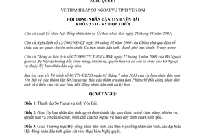 Nghị quyết 08/NQ-HĐND 2013 thành lập Sở Ngoại vụ tỉnh Yên Bái